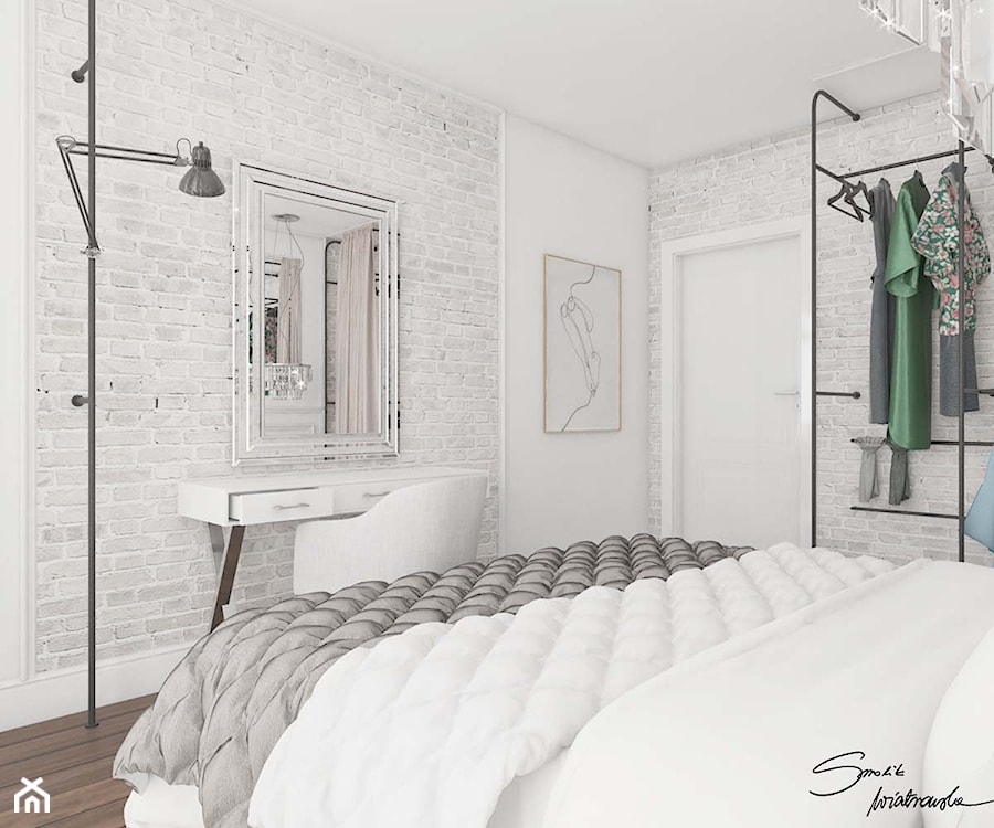 Apartamenty Krosno 3 - Mała biała szara sypialnia, styl tradycyjny - zdjęcie od SMOLIK I WIATROWSKA projektowanie wnętrz online
