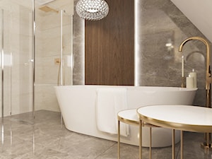 Projekt koncepcyjny dwóch łazienek - Średnia na poddaszu z marmurową podłogą łazienka z oknem, styl nowoczesny - zdjęcie od SMOLIK I WIATROWSKA projektowanie wnętrz online