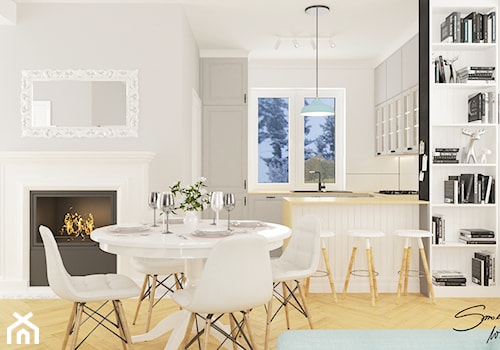 Dom Krosno - Duży szary salon z kuchnią z jadalnią, styl skandynawski - zdjęcie od SMOLIK I WIATROWSKA projektowanie wnętrz online