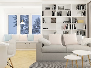 Dom Krosno - Mały biały salon z jadalnią, styl skandynawski - zdjęcie od SMOLIK I WIATROWSKA projektowanie wnętrz online