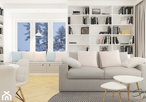 Dom Krosno - Mały biały salon z jadalnią, styl skandynawski - zdjęcie od SMOLIK I WIATROWSKA projektowanie wnętrz online