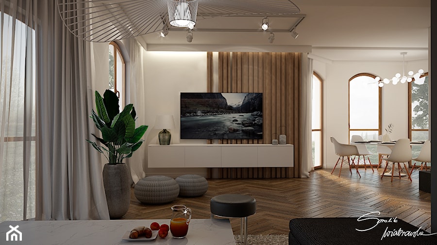 Dom w Rogach - Salon, styl nowoczesny - zdjęcie od SMOLIK I WIATROWSKA projektowanie wnętrz online