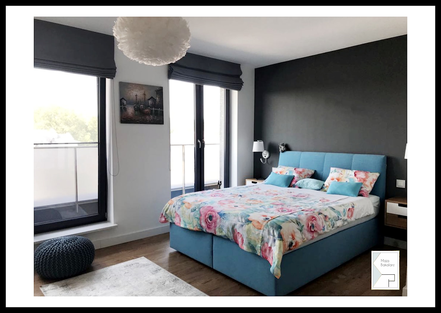 Sypialnia z turkusowym łożem - zdjęcie od Strefa Projektów Maja Bakalarz - Homebook