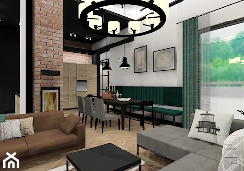 Loftowy salon z kuchnią - Jadalnia, styl industrialny - zdjęcie od Strefa Projektów Maja Bakalarz