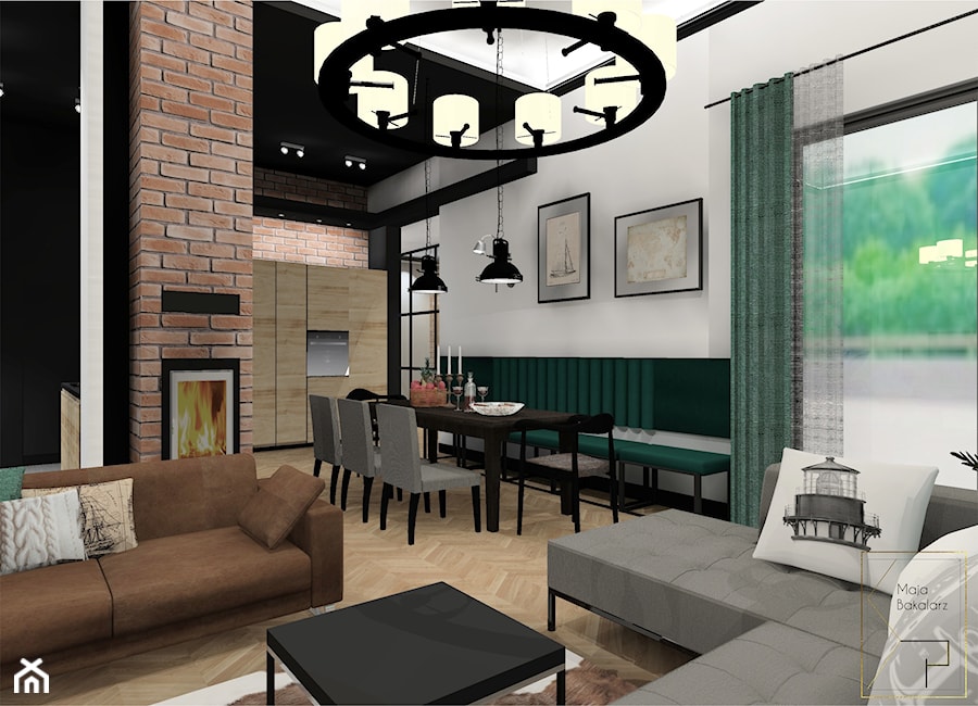 Loftowy salon z kuchnią - Jadalnia, styl industrialny - zdjęcie od Strefa Projektów Maja Bakalarz