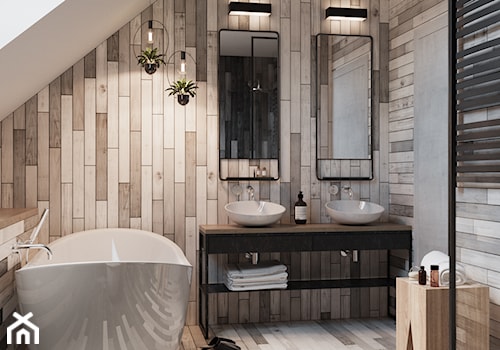 ŁAZIENKA - Średnia z lustrem z dwoma umywalkami z punktowym oświetleniem łazienka z oknem, styl minimalistyczny - zdjęcie od TOKO_ARCHITEKTURA