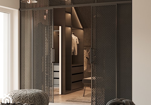 SYPIALNIA - Średnia szara sypialnia z garderobą, styl minimalistyczny - zdjęcie od TOKO_ARCHITEKTURA