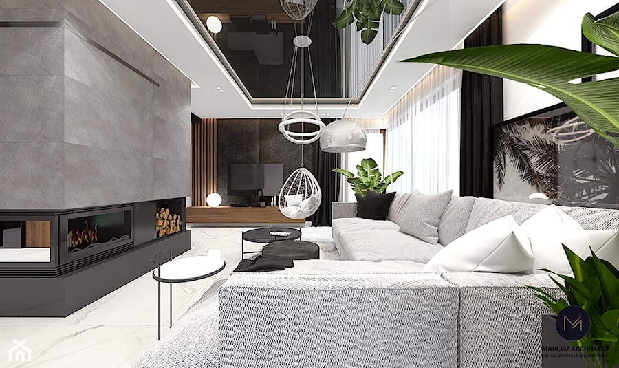 Projekt domu 130 m2// Limanowa - Salon, styl nowoczesny - zdjęcie od MARCISZ ARCHITEKCI