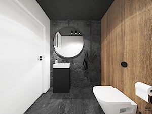 Projekt ekskluzywnej piwnicy 64 m2 w domu jednorodzinnym / k. Limanowej - Mała z lustrem z punktowym oświetleniem łazienka, styl nowoczesny - zdjęcie od MARCISZ ARCHITEKCI
