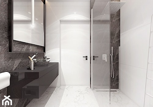 Mała łazienka 4m2 // Limanowa - Średnia bez okna z lustrem z marmurową podłogą z punktowym oświetleniem łazienka, styl minimalistyczny - zdjęcie od MARCISZ ARCHITEKCI
