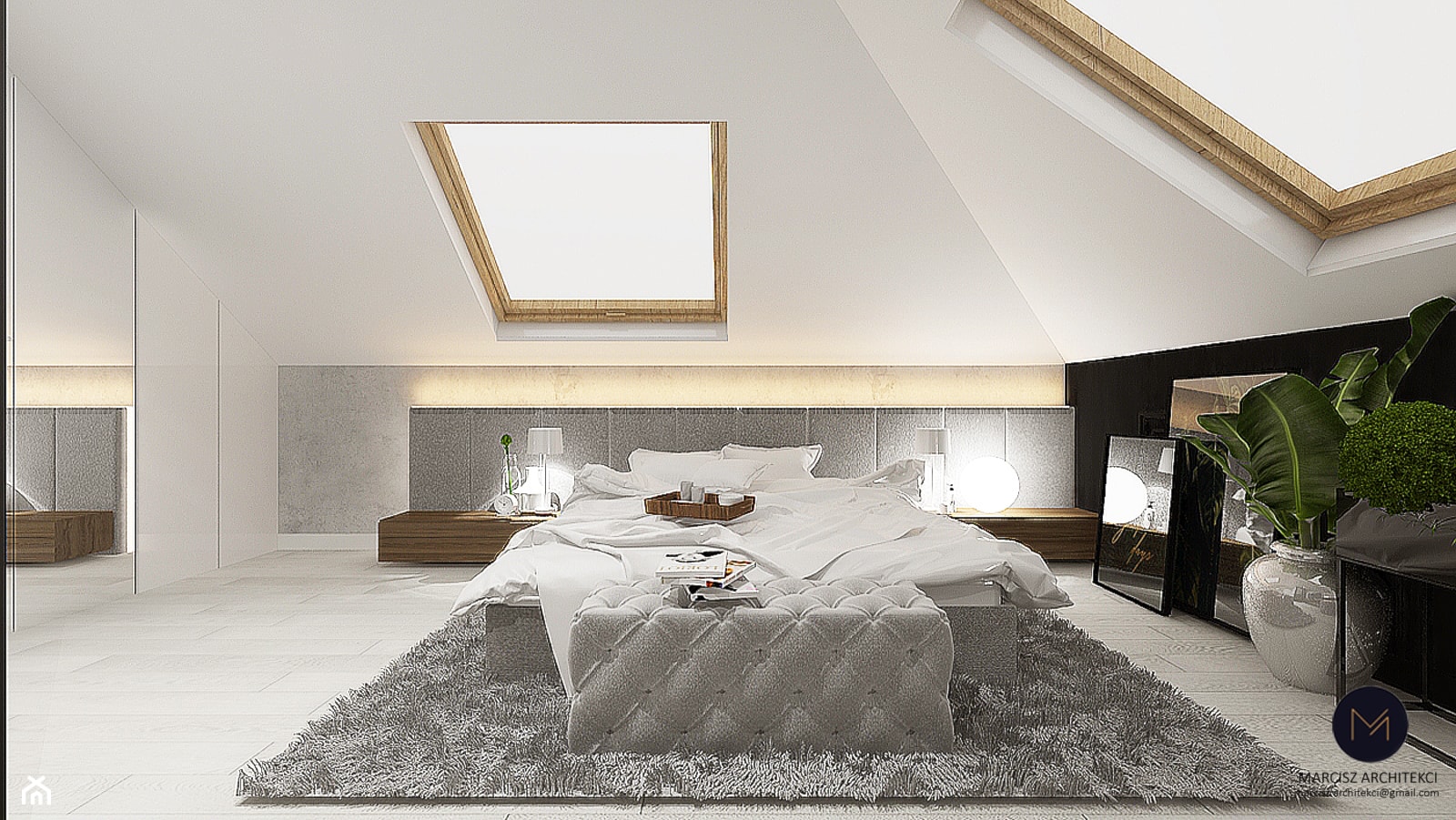 Projekt sypialnia na poddaszu 14m2/ Limanowa - Sypialnia, styl nowoczesny - zdjęcie od MARCISZ ARCHITEKCI - Homebook