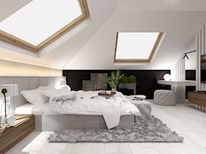 Projekt sypialnia na poddaszu 14m2/ Limanowa - Duża biała czarna sypialnia na poddaszu, styl nowoczesny - zdjęcie od MARCISZ ARCHITEKCI
