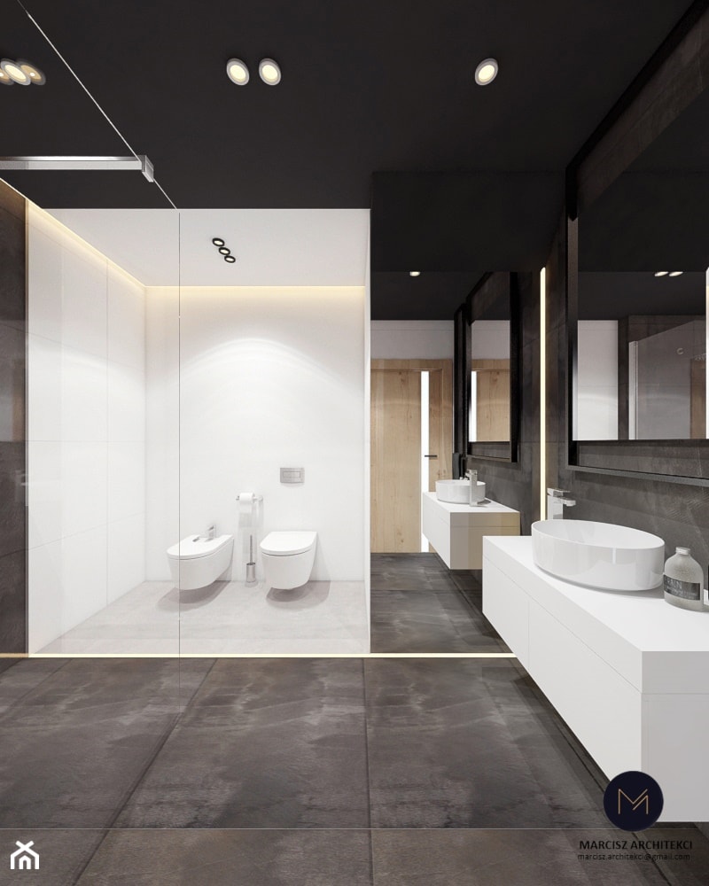 Projekt domu 110 m2/ k. Limanowej - Duża bez okna z lustrem łazienka, styl minimalistyczny - zdjęcie od MARCISZ ARCHITEKCI