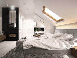 Projekt sypialnia na poddaszu 14m2/ Limanowa - Duża biała szara sypialnia na poddaszu, styl nowoczesny - zdjęcie od MARCISZ ARCHITEKCI