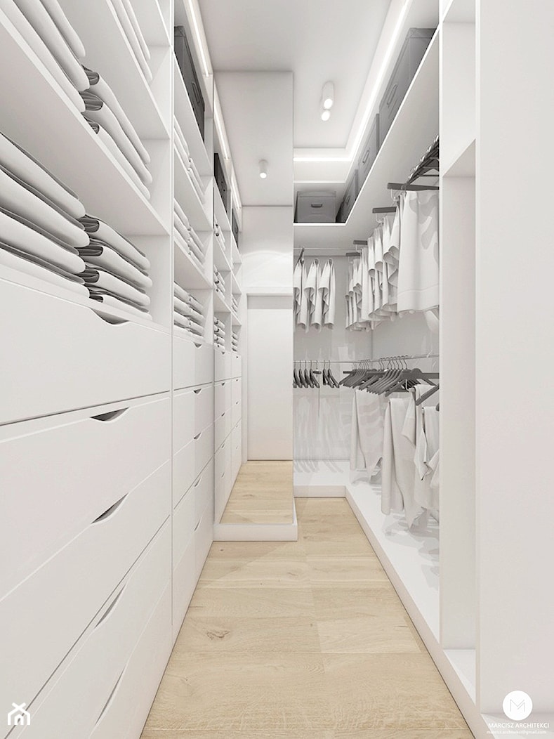 Projekt domu 110 m2// Warszawa II - Średnia otwarta garderoba oddzielne pomieszczenie, styl nowoczesny - zdjęcie od MARCISZ ARCHITEKCI - Homebook