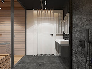 Projekt ekskluzywnej piwnicy 64 m2 w domu jednorodzinnym / k. Limanowej - Duża bez okna z punktowym oświetleniem łazienka, styl nowoczesny - zdjęcie od MARCISZ ARCHITEKCI