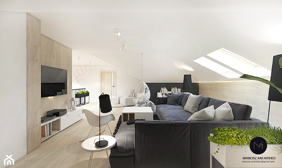 Projekt domu 110 m2/ k. Limanowej - Średni biały czarny salon, styl minimalistyczny - zdjęcie od MARCISZ ARCHITEKCI