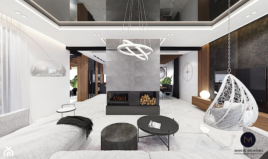 Projekt domu 130 m2// Limanowa - Salon, styl nowoczesny - zdjęcie od MARCISZ ARCHITEKCI