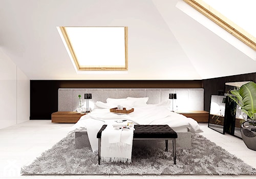 Projekt sypialnia na poddaszu 14m2/ Limanowa - Średnia biała czarna sypialnia na poddaszu, styl nowoczesny - zdjęcie od MARCISZ ARCHITEKCI