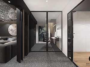 Projekt - Kino domowe w domu jednorodzinnym / k. Limanowej - Małe w osobnym pomieszczeniu białe czarne szare biuro, styl nowoczesny - zdjęcie od MARCISZ ARCHITEKCI