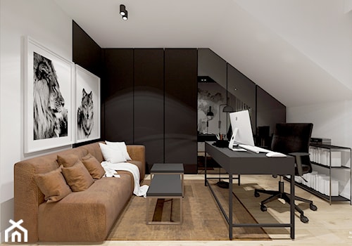 Projekt domu 110 m2// Kraków - Duże w osobnym pomieszczeniu z sofą białe czarne biuro, styl nowocz ... - zdjęcie od MARCISZ ARCHITEKCI