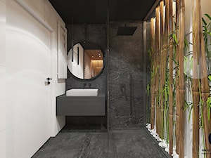 Projekt ekskluzywnej piwnicy 64 m2 w domu jednorodzinnym / k. Limanowej - Średnia bez okna z lustrem z punktowym oświetleniem łazienka, styl nowoczesny - zdjęcie od MARCISZ ARCHITEKCI
