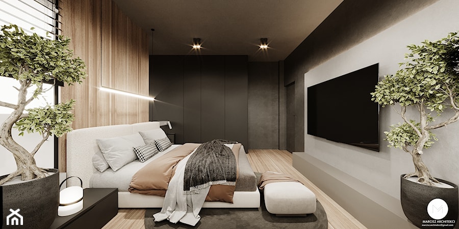 Projekt domu 260 m2// Warszawa - Sypialnia, styl minimalistyczny - zdjęcie od MARCISZ ARCHITEKCI