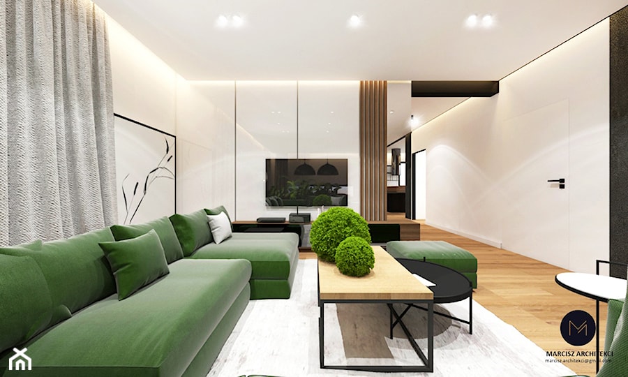 Projekt domu 230 m2/ k. Limanowej - Salon, styl nowoczesny - zdjęcie od MARCISZ ARCHITEKCI