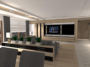 Dom w stylu bauhaus -Pszczyna - Duży szary salon z jadalnią, styl minimalistyczny - zdjęcie od sh design