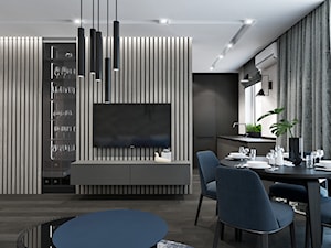Mieszkanie w Warszawie - Duży szary salon z kuchnią z jadalnią, styl nowoczesny - zdjęcie od Este Design