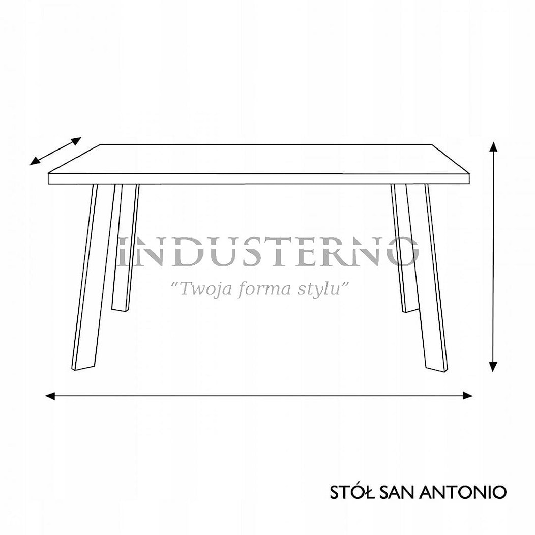 San Antonio stół industrialny od INDUSTERNO szkic wymiarów stołu - zdjęcie od INDUSTERNO meble industrialne na wymiar i pod kolor - Homebook