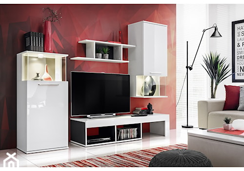 Średni biały czerwony salon, styl minimalistyczny - zdjęcie od Lupus Fabryka Mebli