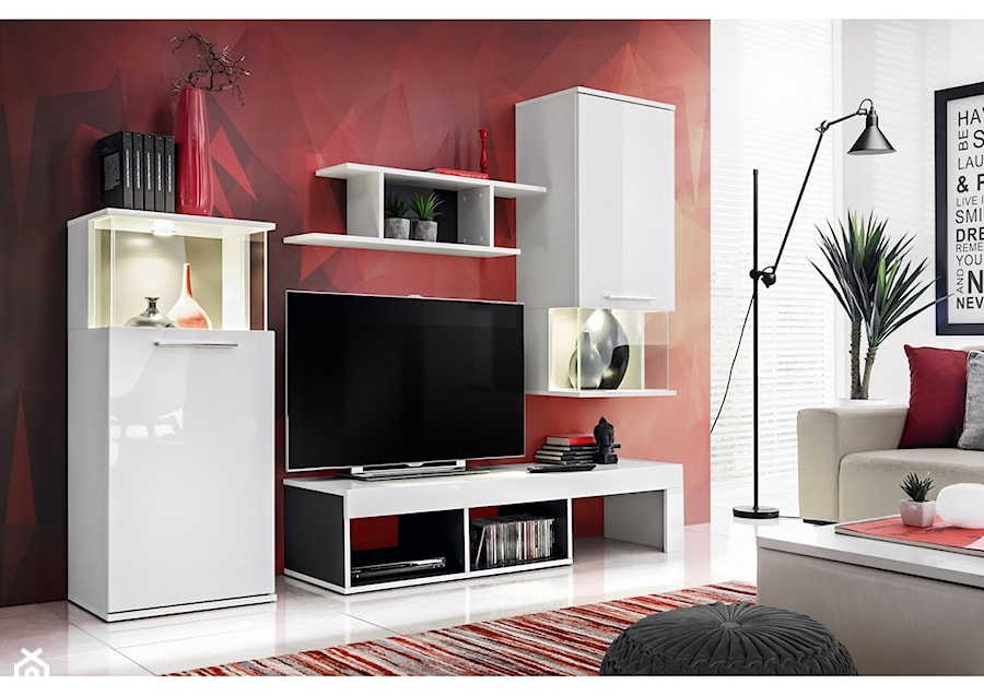 Średni biały czerwony salon, styl minimalistyczny - zdjęcie od Lupus Fabryka Mebli