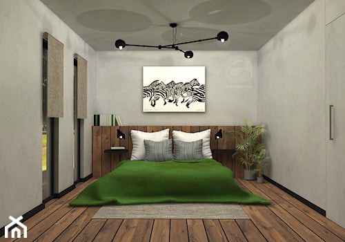 Koncepcja sypialni - Średnia szara sypialnia z balkonem / tarasem, styl nowoczesny - zdjęcie od ESS-PRACOWNIA PROJEKTOWA