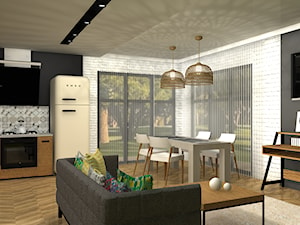 Koncepcja mieszkania w stylu vintage - Średni czarny szary salon z kuchnią z jadalnią, styl vintage - zdjęcie od ESS-PRACOWNIA PROJEKTOWA