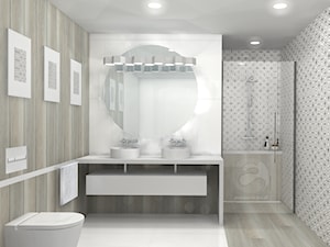 Koncepcja Łazienki - Duża bez okna z dwoma umywalkami z punktowym oświetleniem łazienka, styl nowoczesny - zdjęcie od ESS-PRACOWNIA PROJEKTOWA
