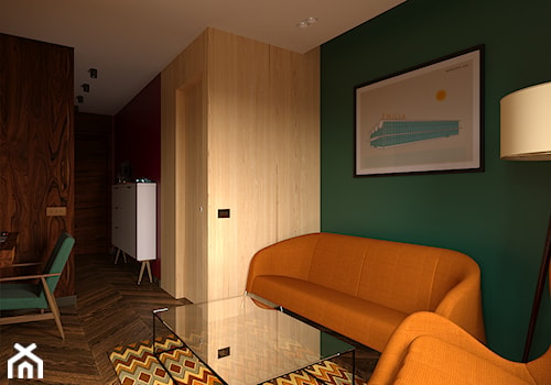 MID-CENTURY MODERN KAWALERKA - Mały zielony salon, styl nowoczesny - zdjęcie od SQUARE interiors