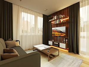 Mieszkanie w stylu nowoczesnym - Mały biały brązowy salon z bibiloteczką, styl nowoczesny - zdjęcie od SQUARE interiors