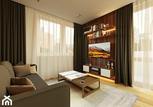 Mieszkanie w stylu nowoczesnym - Mały biały brązowy salon z bibiloteczką, styl nowoczesny - zdjęcie od SQUARE interiors
