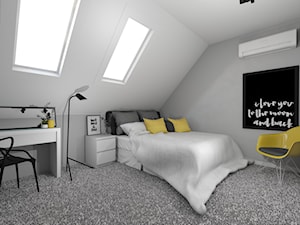 011 - Średnia biała szara z biurkiem sypialnia na poddaszu - zdjęcie od IDI Studio