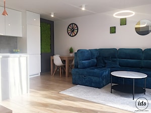 Mieszkanie 100m2 - Średni biały salon z kuchnią z jadalnią, styl nowoczesny - zdjęcie od IDS projektowanie wnętrz