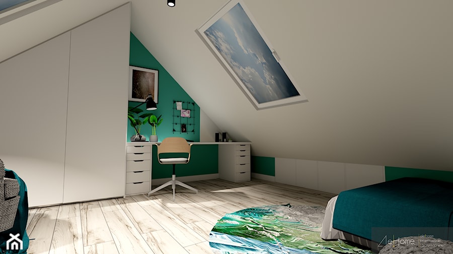 Pokój dla nastolatki - Duży biały zielony pokój dziecka dla nastolatka dla chłopca, styl nowoczesny - zdjęcie od Ale!home Projektowanie i aranżacja wnętrz