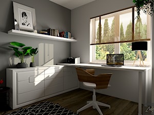 domowe biuro - Średnie w osobnym pomieszczeniu z zabudowanym biurkiem białe szare biuro, styl nowoczesny - zdjęcie od Ale!home Projektowanie i aranżacja wnętrz
