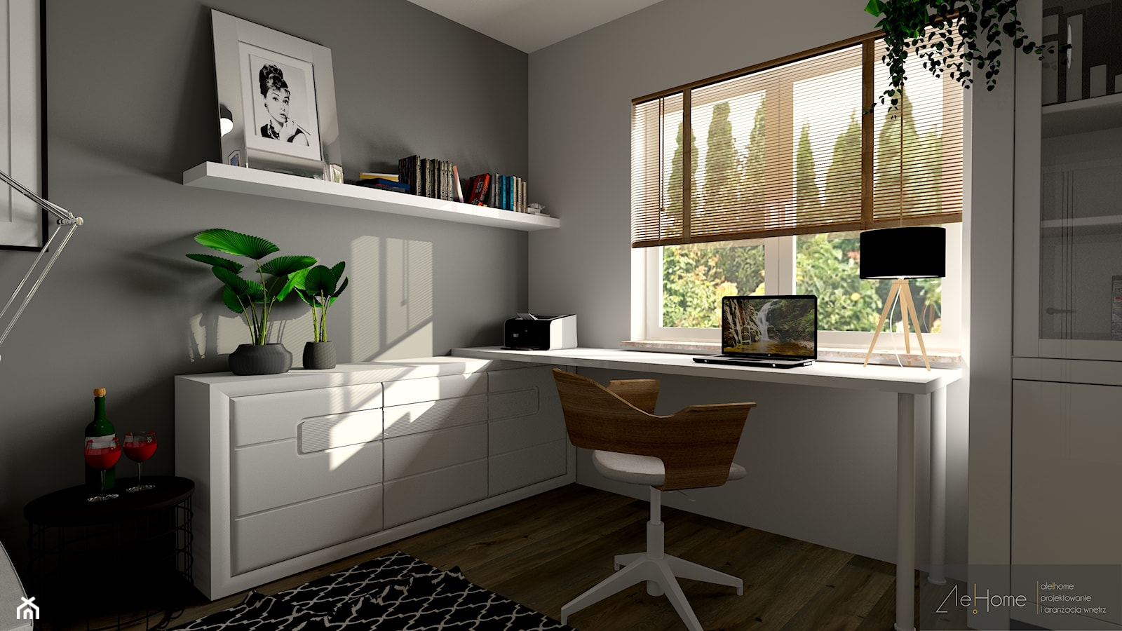 domowe biuro - Średnie w osobnym pomieszczeniu z zabudowanym biurkiem białe szare biuro, styl nowoczesny - zdjęcie od Ale!home Projektowanie i aranżacja wnętrz - Homebook