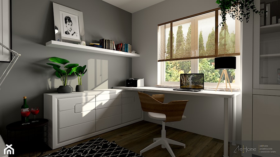 domowe biuro - Średnie w osobnym pomieszczeniu z zabudowanym biurkiem białe szare biuro, styl nowoczesny - zdjęcie od Ale!home Projektowanie i aranżacja wnętrz