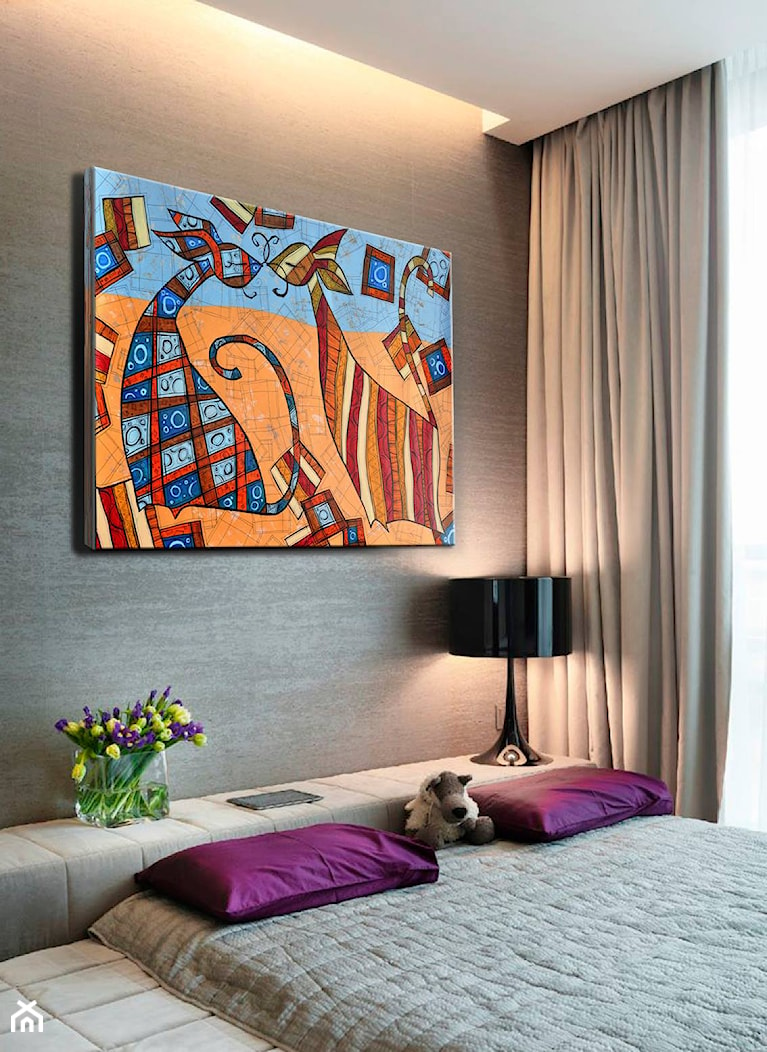 Sypialnia zaranżowana z obrazm Mariny Czajkowskiej 4MARA - zdjęcie od 4MARA- Galeria Sztuki - Homebook