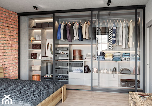 Garderoba - Średnia szara sypialnia z garderobą, styl industrialny - zdjęcie od GTV