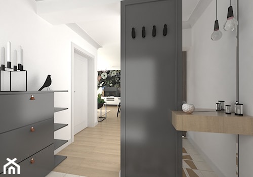 Mieszkanie inwestycyjne, wynajem długoterminowy - Średni z wieszakiem biały szary hol / przedpokój, styl skandynawski - zdjęcie od Architekci Modelarnia