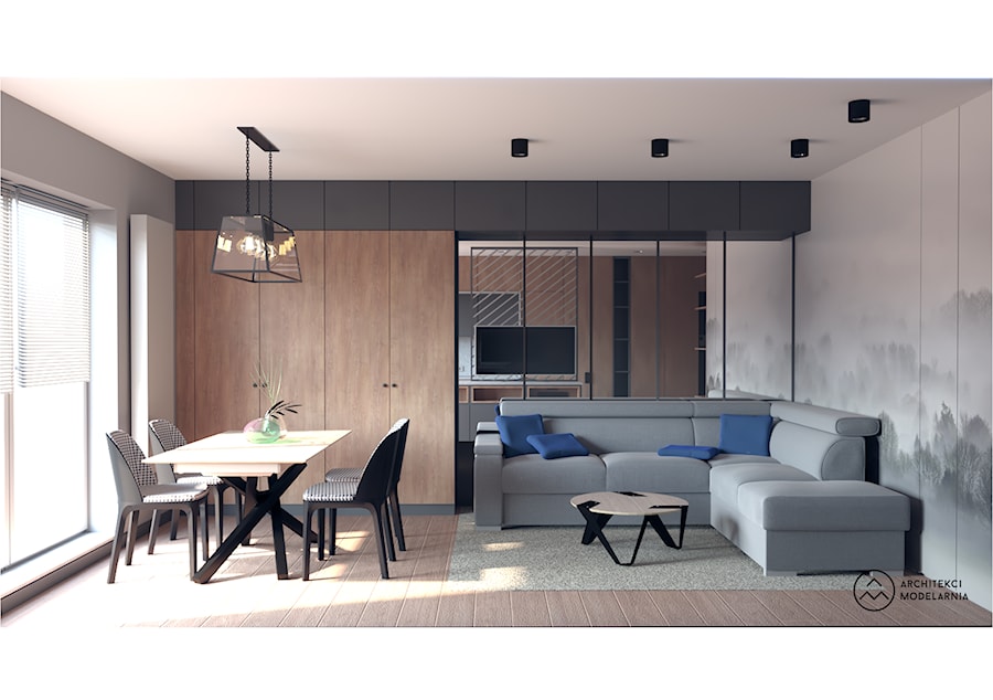 Mieszkanie soft-loft dla 2+1 - Salon, styl industrialny - zdjęcie od Architekci Modelarnia