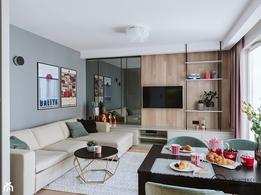 Mieszkanie Gdańsk M.G. - Średni szary salon z jadalnią, styl nowoczesny - zdjęcie od Architekci Modelarnia